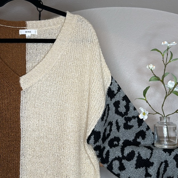 Charcoal Animal Print V-Neck Colorblock Knit Sweater, wore once, size L - Picture 4 of 15